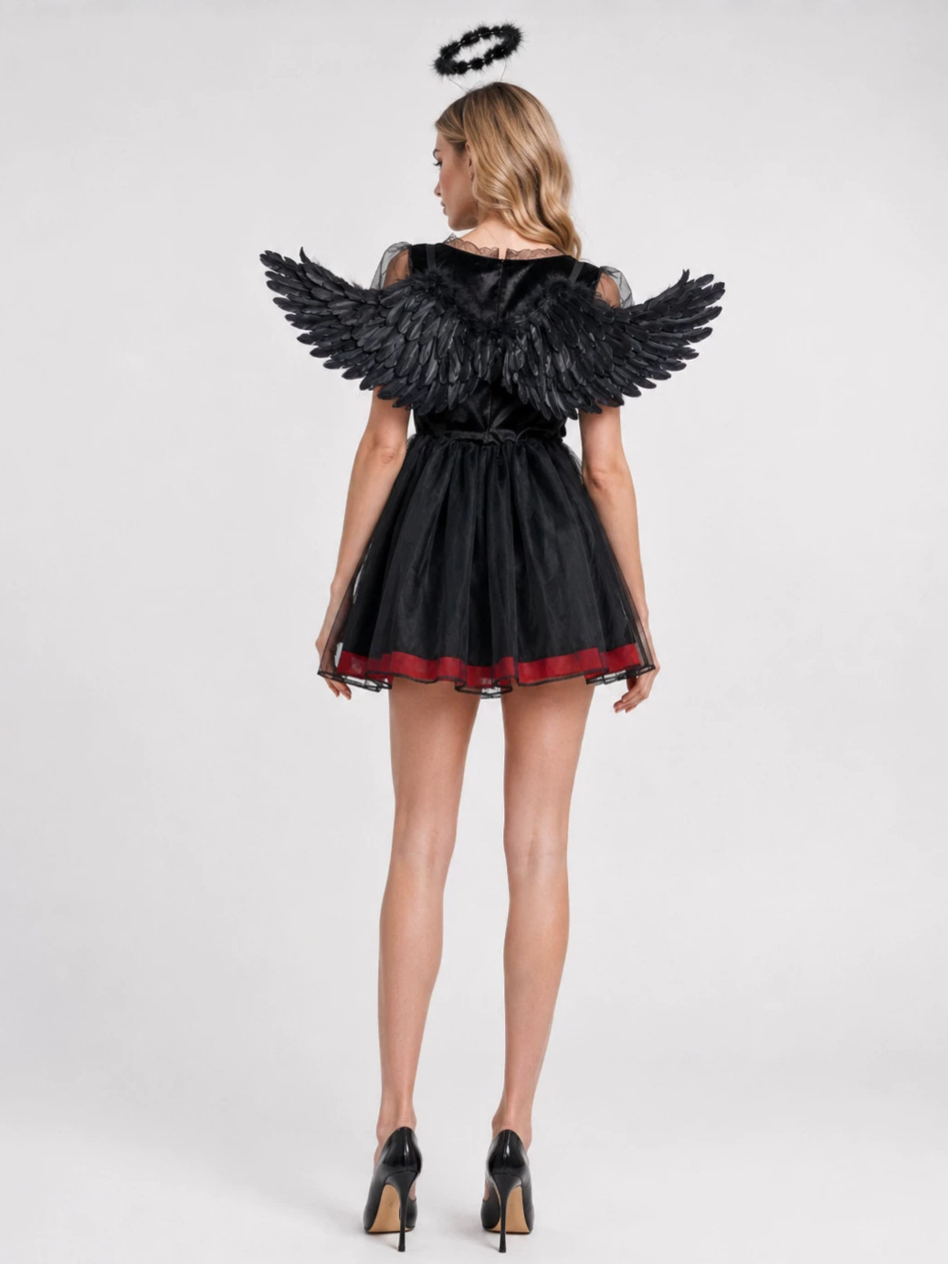 Angel & Devil Halloween Costume Heart Cutout Mesh Short Sleeve Tulle Mini Dress
